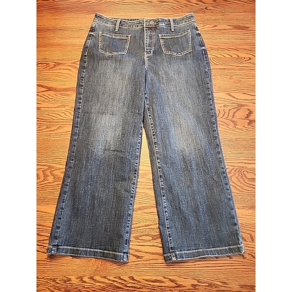 NYDJ Denim - NYDJ Teresa Wide Leg Ankle Jeans Womens Size 12 Dark Wash Lift Tuck Cool Embrace